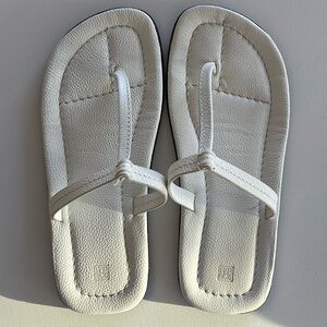 TOTEME Flat T-strap Leather Sandals (White) - Size 37